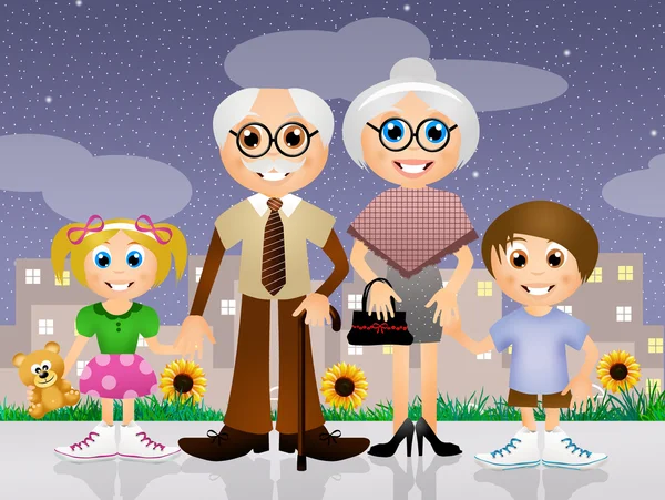 Nagyszülők unokákkal — Stock Fotó