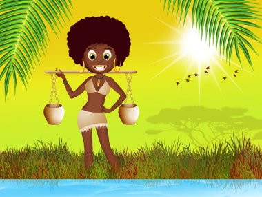 Afrikalı kadın su taşıyan