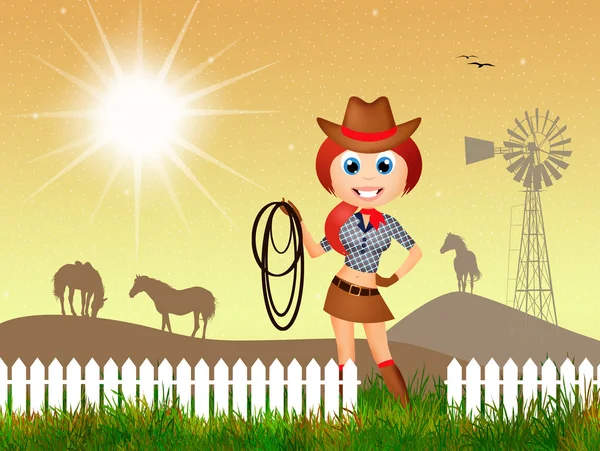 Cowgirl a farm — Stock Fotó