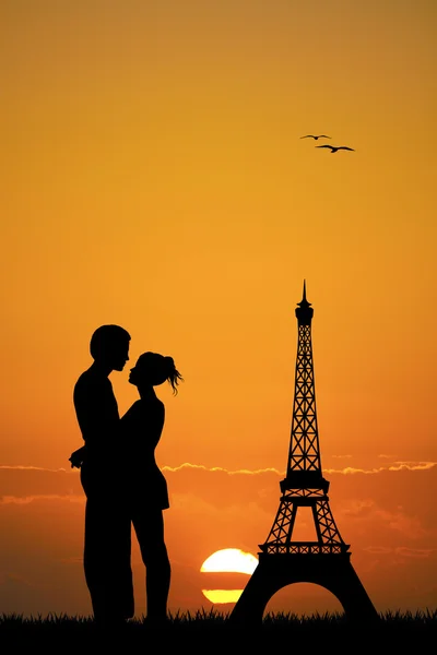 Les amoureux s'embrassent à Paris — Photo