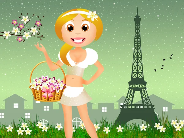 Ragazza con fiori a Parigi — Foto Stock