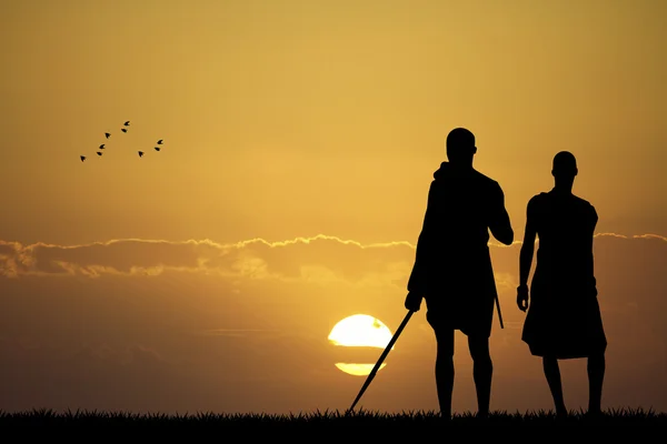 Masai vid solnedgången — Stockfoto