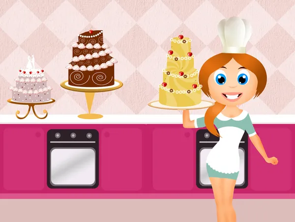 女の料理のケーキ — ストック写真