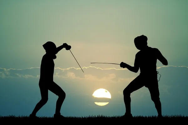 Fencer at sunset — Stock Photo, Image