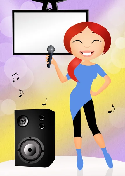 Frau singt Karaoke — Stockfoto