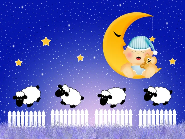 Baby slapen op de maan — Stockfoto