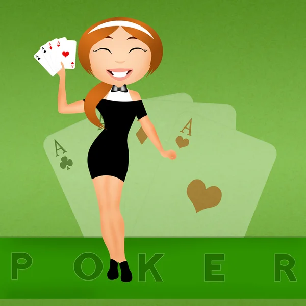 Ragazza con poker di assi — Foto Stock