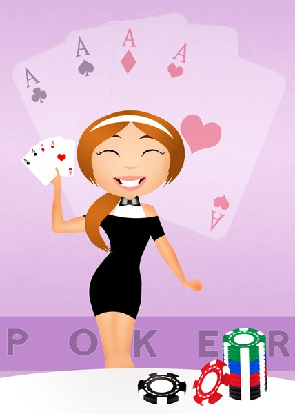 Flicka med poker kort — Stockfoto