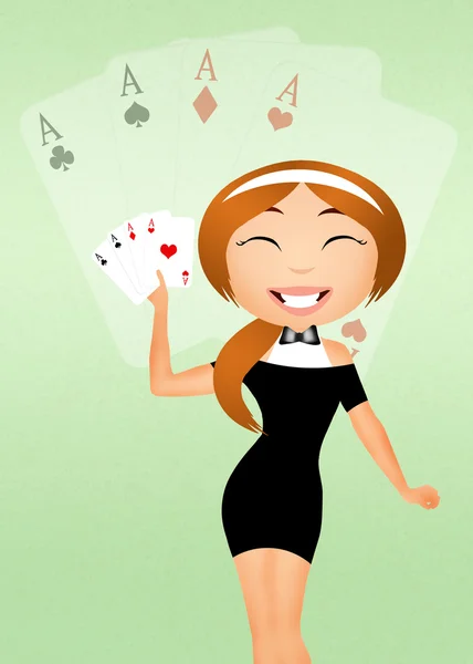 Chica con cartas de poker — Foto de Stock