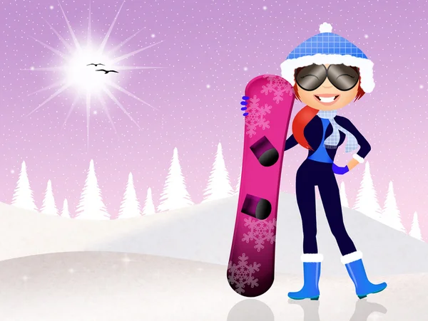 Meisje met snowboard — Stockfoto
