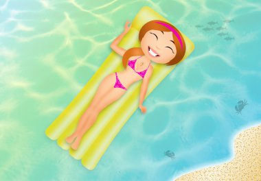 Kız sunbathes