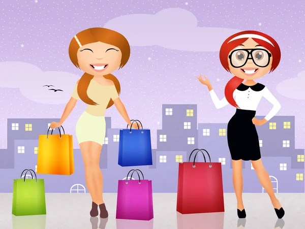 Meninas vai às compras — Fotografia de Stock