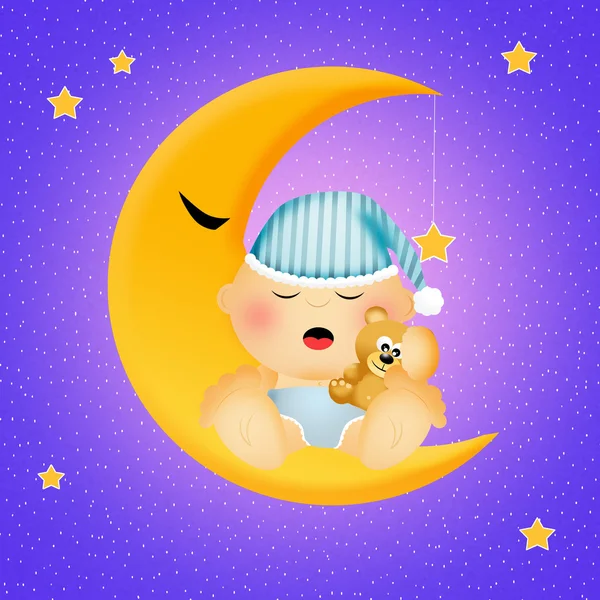 Baby schläft auf dem Mond — Stockfoto