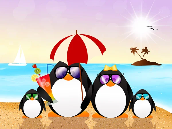 Familj av pingviner på stranden — Stockfoto