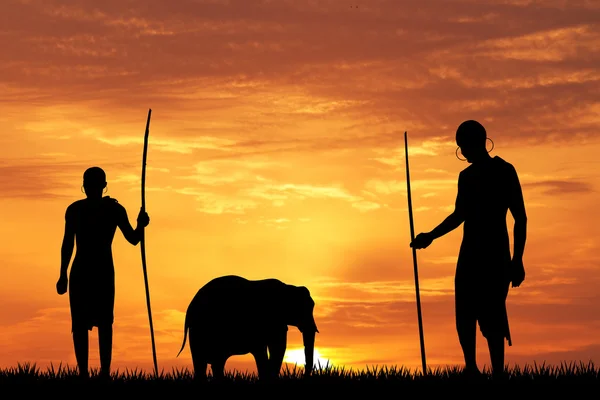 Indigenous men at sunset — Stock Photo, Image