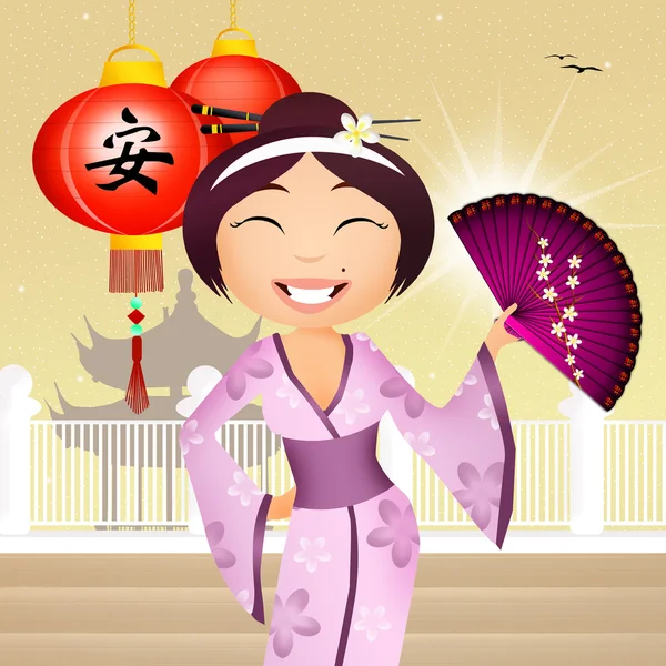 Geisha in de pagode — Stockfoto