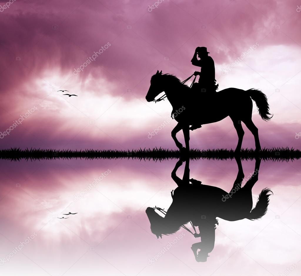 Man on horse on river