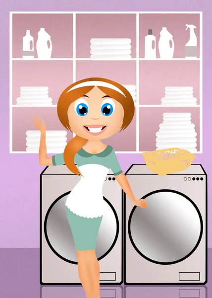 Hemmafru som gör tvätt — Stockfoto