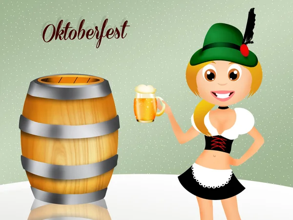 Oktoberfest girl serving beer — Stock Photo, Image