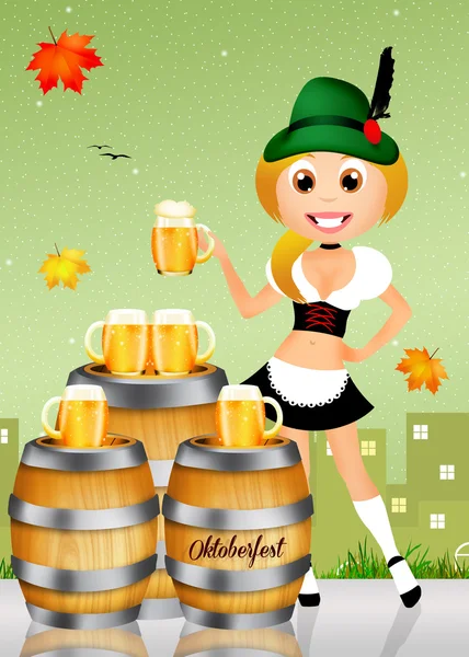 Oktoberfest girl serving beer — Stock Photo, Image