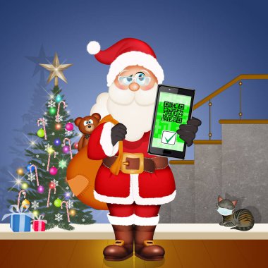 Noel Baba 'nın cep telefonunda yeşil geçiş kartı var.