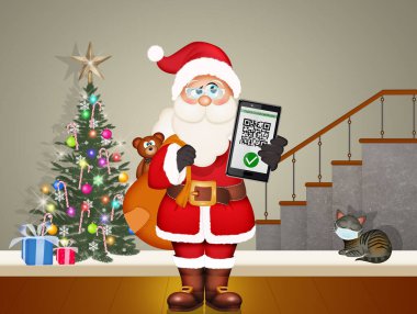 Noel Baba 'nın resmi, covid-19 için yeşil geçiş kartı.