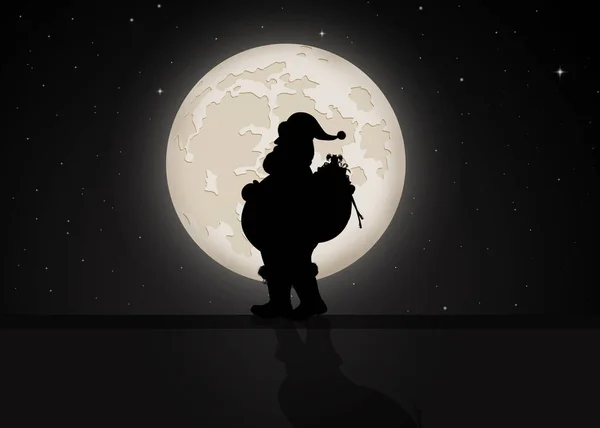 Silhouette Babbo Natale Sul Tetto Chiaro Luna — Foto Stock