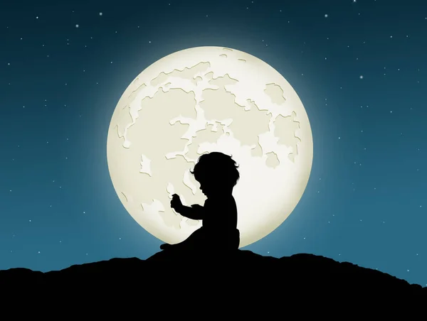 Klein Meisje Het Maanlicht — Stockfoto