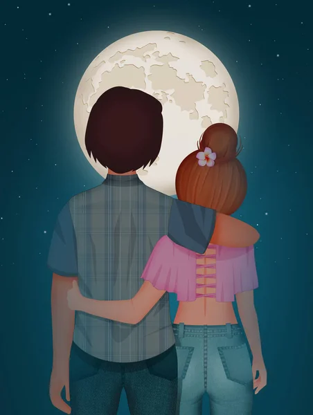 Cuplu Căutarea Lunii Noi — Fotografie, imagine de stoc
