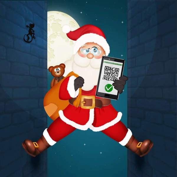 Lustige Illustration Des Weihnachtsmannes Hat Den Grünen Ausweis — Stockfoto