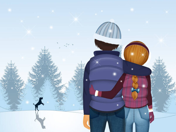 Couple Hugging Each Other Looks Landscape Winter Royalty Free Stock Images