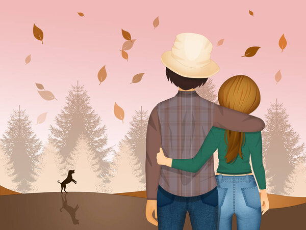 Couple Hugging Each Other Looks Landscape Autumn Royalty Free Stock Images