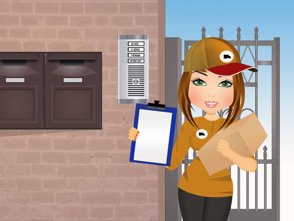 Illustration Woman Delivering Parcels Home Stock Picture