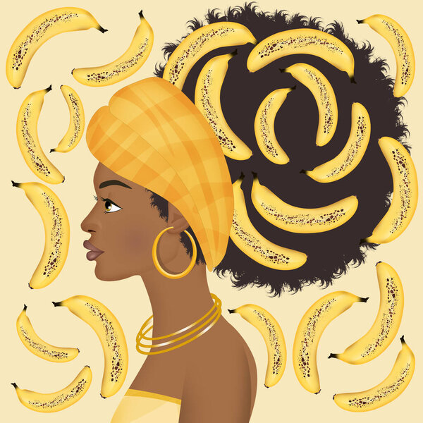 Afro Woman Banana Background Stock Photo