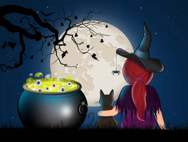Ilustracja Halloween Czarownica Zupą — Zdjęcie stockowe