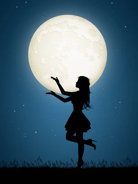 Γυναίκα Παίρνει Φεγγάρι — Φωτογραφία Αρχείου