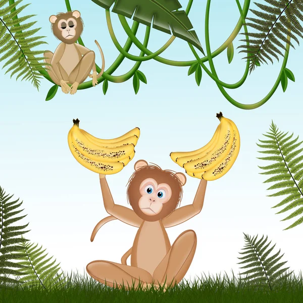 Illustration Des Lustigen Affen Mit Bananen — Stockfoto