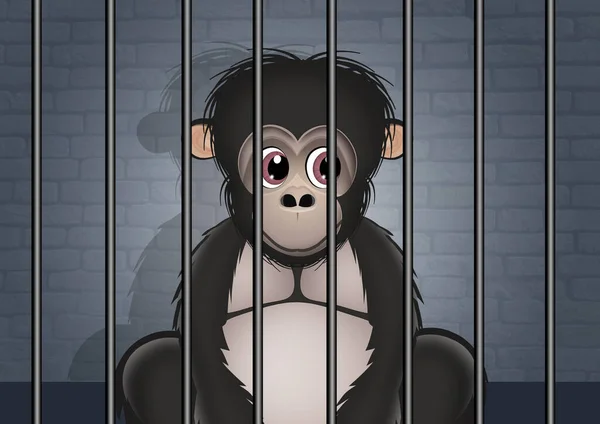 Illustrazione Gorilla Nella Gabbia Dello Zoo — Foto Stock