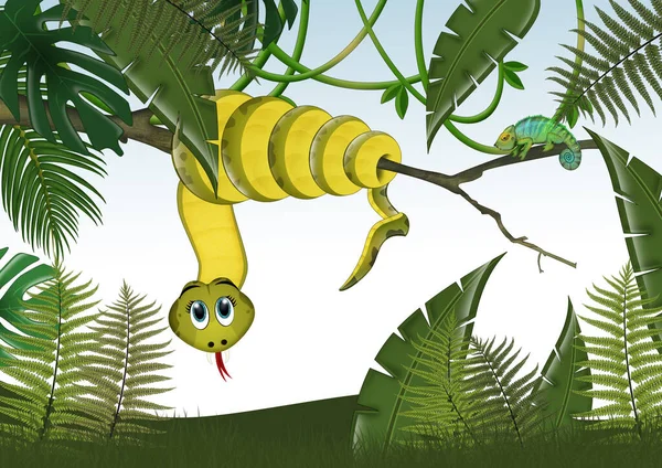 Illustration Snake Tropical Forest — Stockfoto