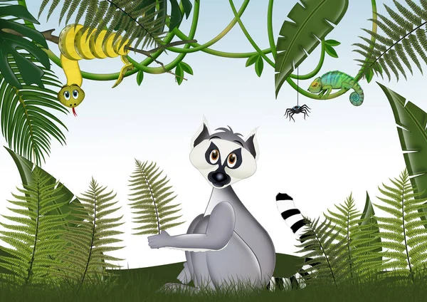 Illustration Lemur Den Tropiska Skogen — Stockfoto