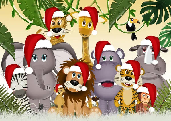 Illustration Savannah Animals Christmas — Φωτογραφία Αρχείου