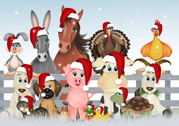 Illustration Funny Farm Animals Christmas — Stock Photo, Image
