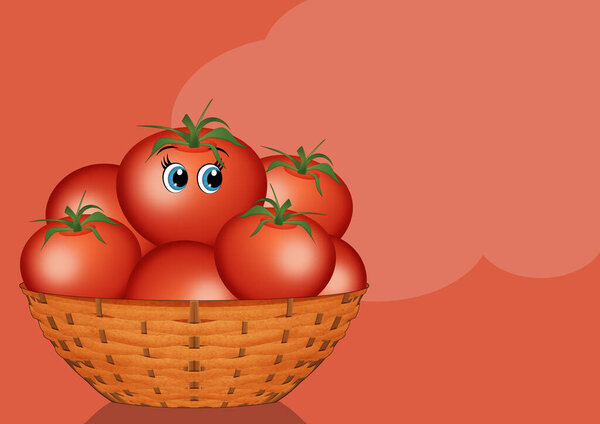 Funny Illustration Tomatoes Basket Royalty Free Stock Photos