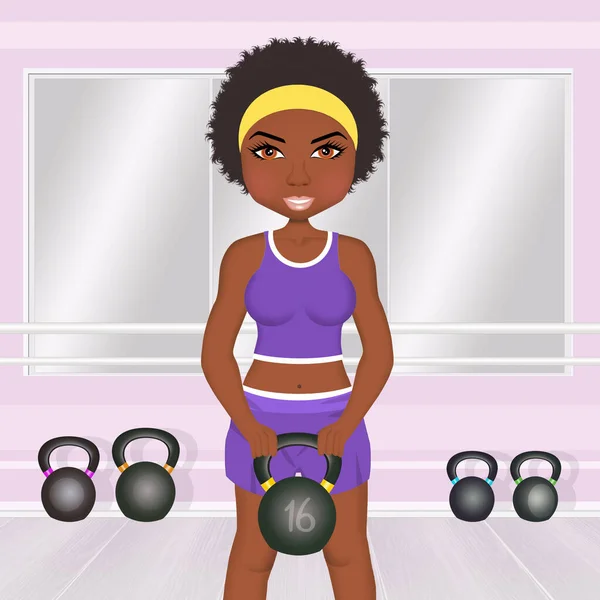 Girl Kettlebell Trains Gym — Stok fotoğraf