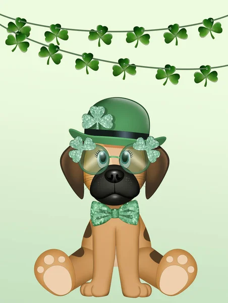 illustration of dog with decorations for St. Patrick\'s Day