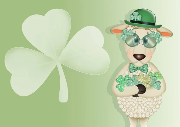 Ilustración Ovejas Divertidas Con Decoraciones Para Día San Patricio —  Fotos de Stock