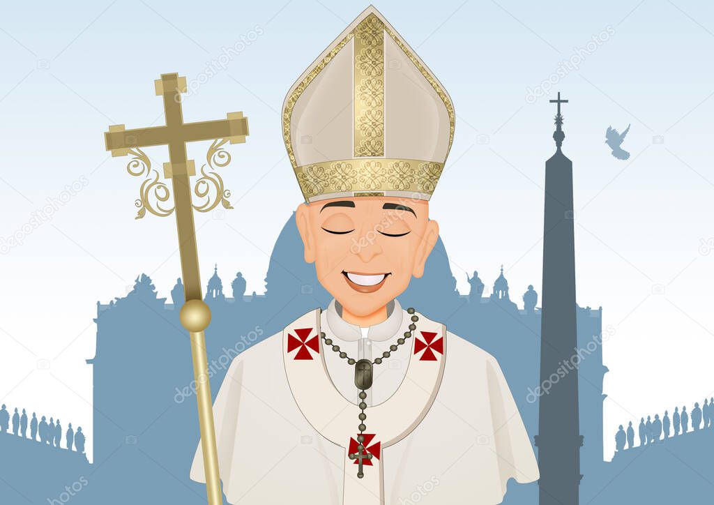 illustration of Pope celebrates blessing at the Vatican
