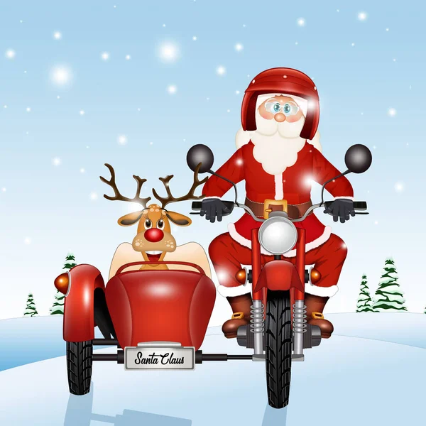 Illustration Santa Claus Sidecar Brings Gifts — Stock Photo, Image