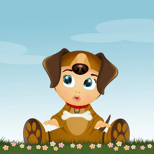 Illustration Child Doggie Costume — Φωτογραφία Αρχείου