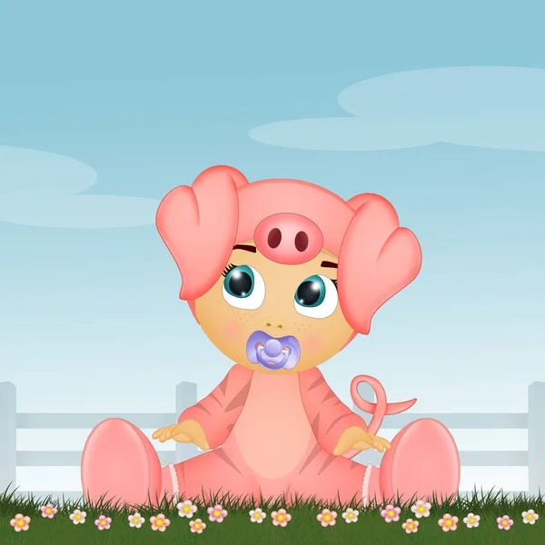 Illustration Child Pig Costume — Stock Photo, Image